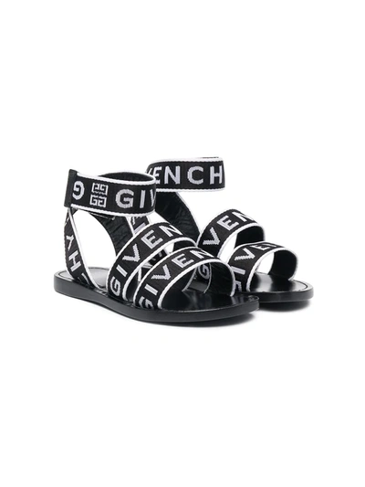 Givenchy Logo-tape Touch-strap Fastening Sandals In Black White