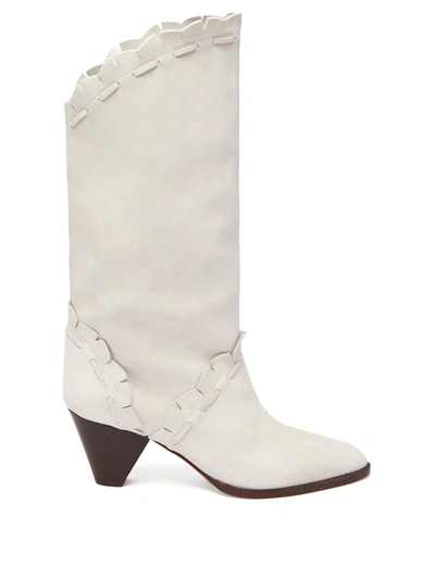 Isabel Marant Leesta Low Heels Ankle Boots In White Suede