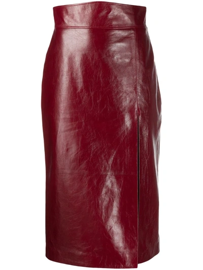 Gucci Front Slit High-waisted Skirt In Bordeaux