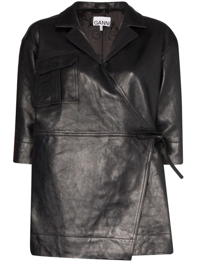 Ganni Wrap Lambskin Leather Jacket In Black
