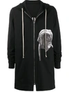 Rick Owens Sculpted Man Print Hoodie In Black