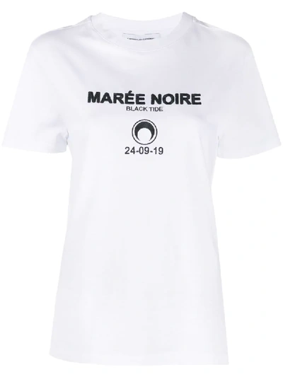 Marine Serre Embroidered Logo Crew Neck T-shirt In White