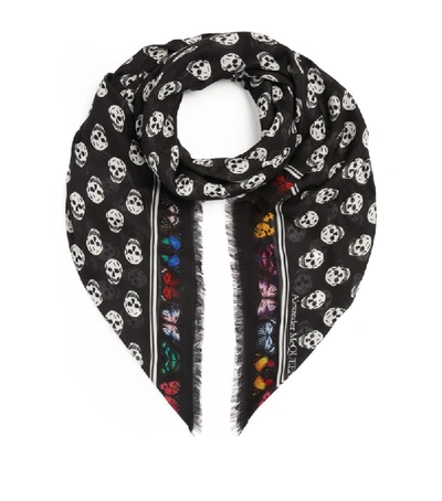 Alexander Mcqueen Skull And Butterfly Silk Biker Scarf In Black