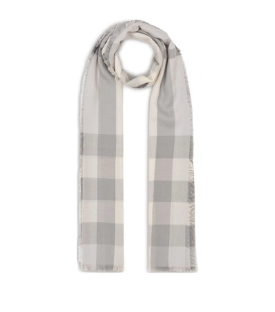Burberry Lightweight Check Cashmere Scarf In Light Grey