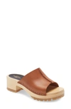Swedish Hasbeens Ann Platform Slide Sandal In Cognac Leather