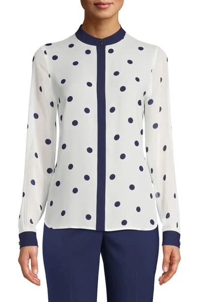 Anne Klein Dot Print Button Front Blouse In Anne White/ Distant Mountain