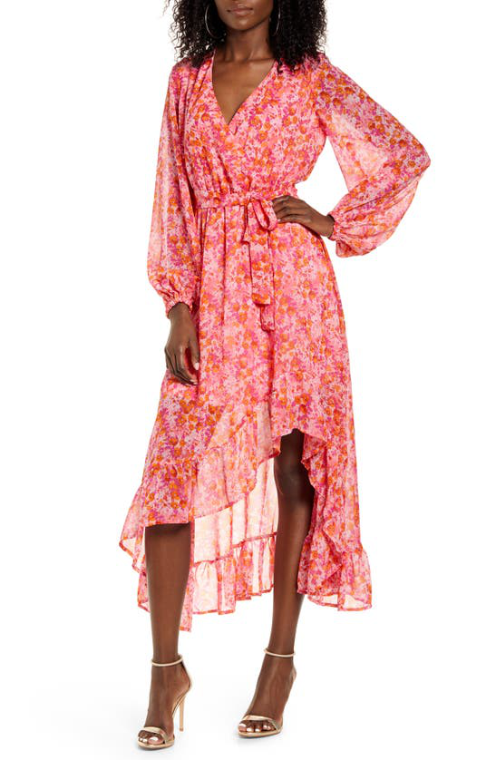 Vero Moda Anneline Long Sleeve High/low Faux Wrap Dress In Sea Pink |  ModeSens