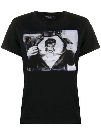 Frankie Morello Black Cotton T Shirt With Bowie Print
