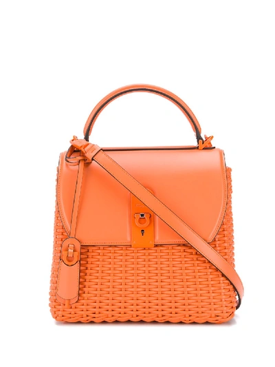 Ferragamo Boxy Woven Leather Crossbody Bag In Orange