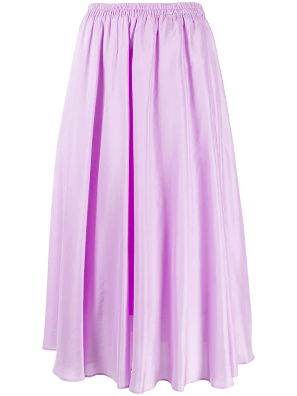 Vince Gathered Silk Pull-on Midi Skirt In Lilac | ModeSens