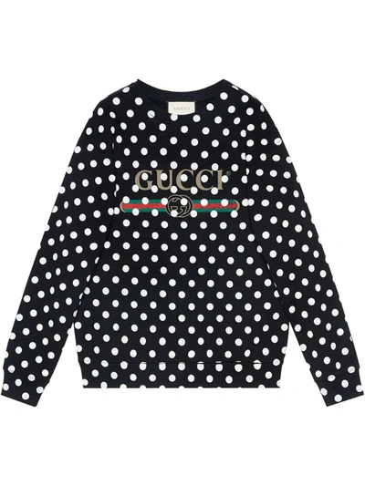 Gucci Polka-dot Logo Cotton Sweatshirt In Black