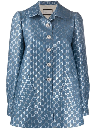 Gucci Gg-jacquard Wool-blend Jacket In Blue