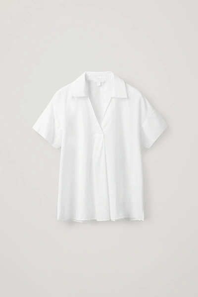 Cos Short-sleeved Top With Pleat In White