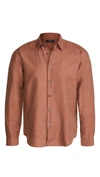 Theory Irving Essential Linen Twill Button-down Shirt In Copper