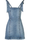 Alice And Olivia Maryann Tie Shoulder Denim Dress In She Gets What She Wants