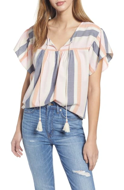 B Collection By Bobeau Tie Front Blouse In Pink Orange Stripe