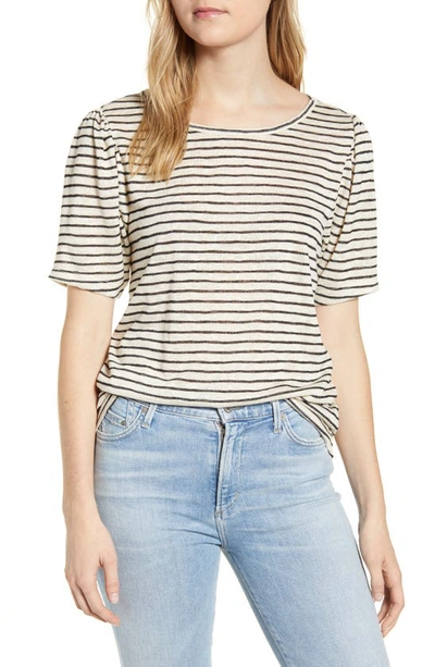 B Collection By Bobeau Stripe Puff Sleeve T-shirt In Black Stripe