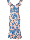 Alice And Olivia Jade Floral Ruffle Strap Stretch Cotton Dress In Sketch Floral