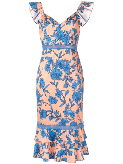 Alice And Olivia Jade Floral Ruffle Strap Stretch Cotton Dress In Sketch Floral