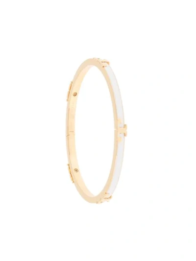 Tory Burch Serif-t Enameled Stackable Bracelet In Tory Gold/optic White