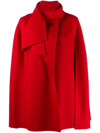 Valentino Scarf Detail Wool & Cashmere Cape In Rosso