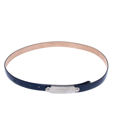 Pre-owned Burberry Blue Leather Reese Slim Belt 95 Cm