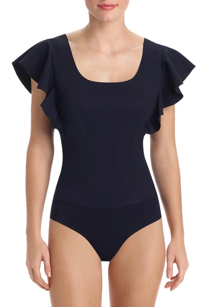 Commando Bonded Ruffle-sleeve Bodysuit In Black