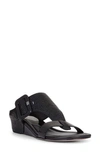 Donald J Pliner Ofelia Pebbled Buckle Wedge Thong Sandals In Black Leather