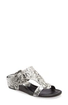 Donald J Pliner Ofelia Pearlized Python-print Buckle Wedge Thong Sandals In White Leather