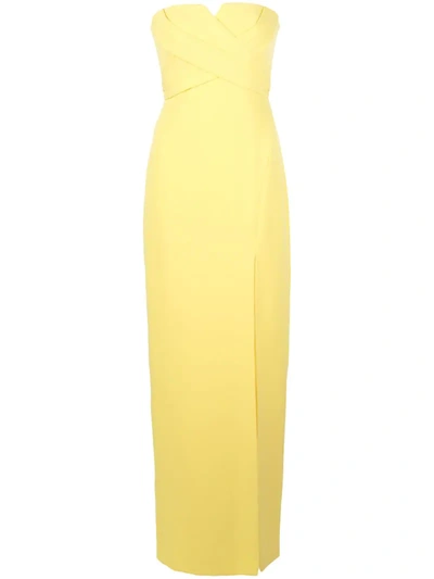 Aidan Mattox Strapless Crepe Long Dress In Yellow