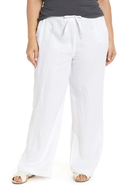 Vince Camuto Plus Linen Drawstring Wide-leg Pants In Ultra White