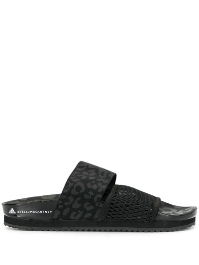 Adidas By Stella Mccartney Mesh And Leopard-strap Slides In Black