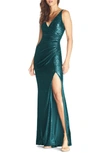 Dress The Population Jordan Ruched Mermaid Gown In Deep Emerald