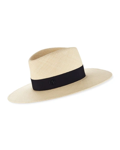 Maison Michel Charles Timeless Fedora Hat In Beige/navy