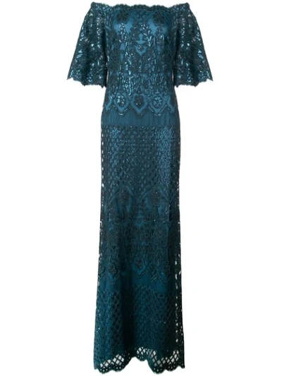 Tadashi Shoji Aimee Off-the-shoulder Sequin Embroidered Gown In Green