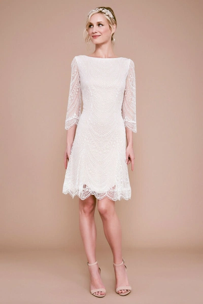 Tadashi Shoji Matilda Long-sleeve Embroidered Dress In Ivory/petal