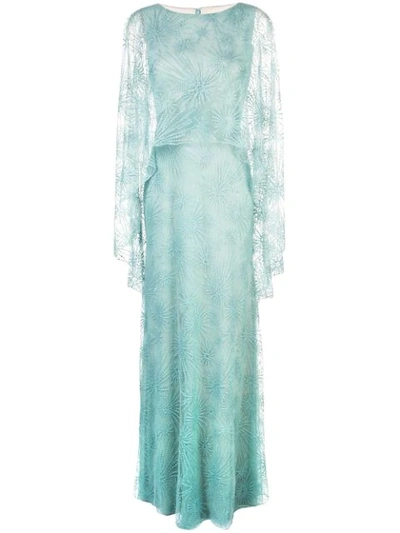 Tadashi Shoji Mir Embroidered Tulle Cape Gown - Plus Size In Blue
