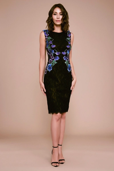 Tadashi Shoji Samar Floral Embroidered Lace Dress - Plus Size In Vioet/black