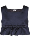 Miu Miu Women's Silk Ruffle Cropped Babydoll Top In Blue