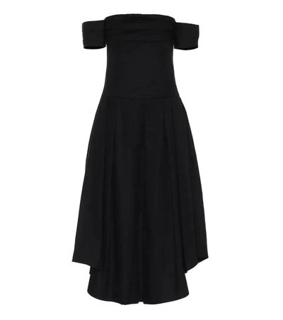 Khaite Amanda Off-the-shoulder Gathered Cotton-twill Midi Dress In Black