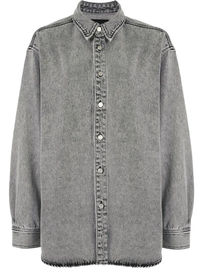 We11 Done Embellished Stonewashed Denim Shirt In Grey