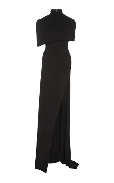 Brandon Maxwell Cape-effect Draped Stretch-jersey Gown In Black