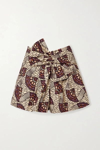 Ulla Johnson Paloma Tie-front Printed Cotton-poplin Shorts In Brown