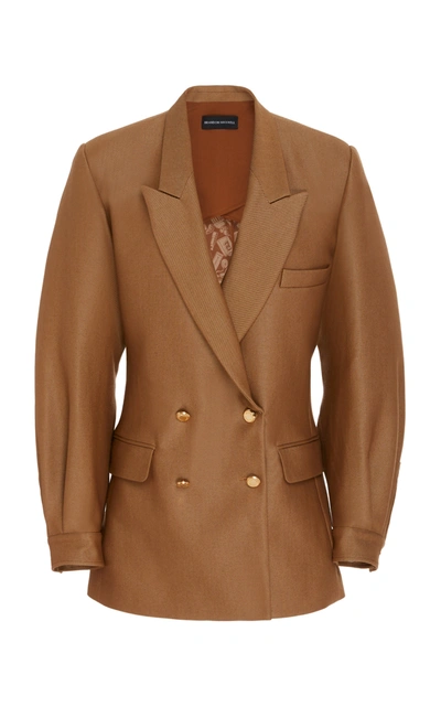 Brandon Maxwell Double-breasted Wool And Silk-blend Twill Blazer In Light Brown