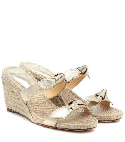 Alexandre Birman Clarita Metallic Leather Espadrille Wedge Mules In Gold