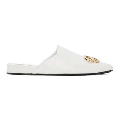 Balenciaga Cosy Bb Logo-embellished Croc-effect Leather Slippers In White