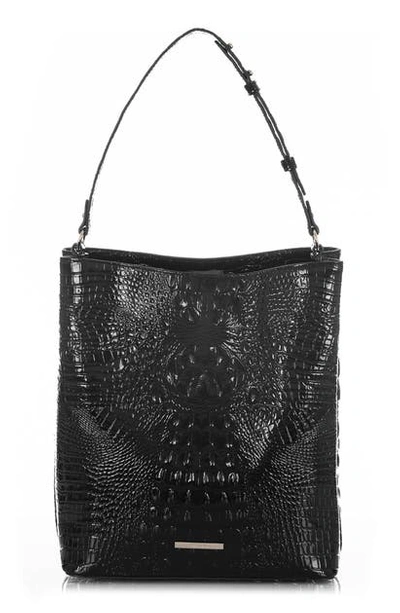 Brahmin Large Amelia Croc Embossed Leather Bucket Bag In Black Melbourne