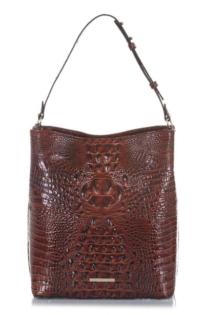 Brahmin Large Amelia Croc Embossed Leather Bucket Bag In Pecan Melbourne