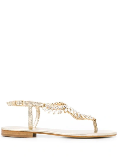 Emanuela Caruso Jewel Leather Thong Sandals In White