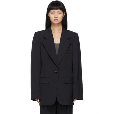 Lemaire Single-breasted Crepe Jacket In 997 Caviar